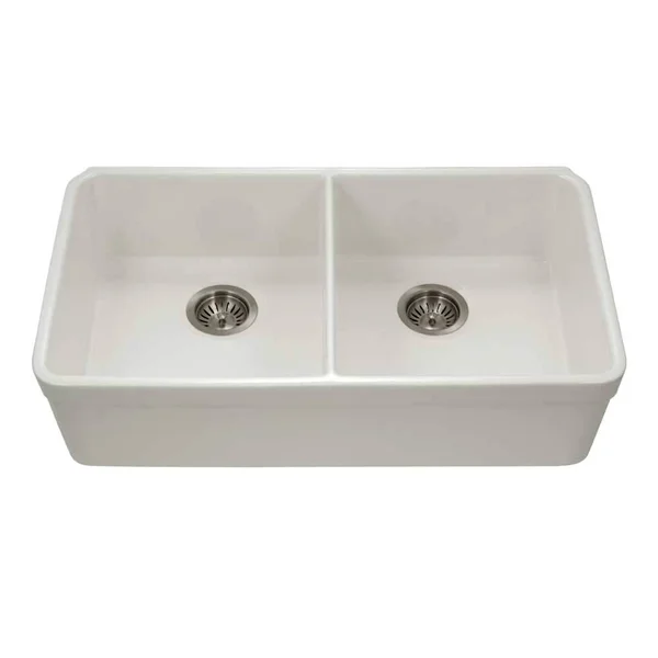 Platus Fireclay 32x22 x 18x22 Apron Double Basin Kitchen Sink Houzer Finish: Biscuit