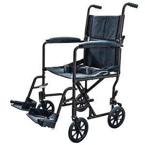 Lightweight Aluminum Transport Chair Wheelchair - Fixed Full Arms, 19x22 Seat Burgundy
