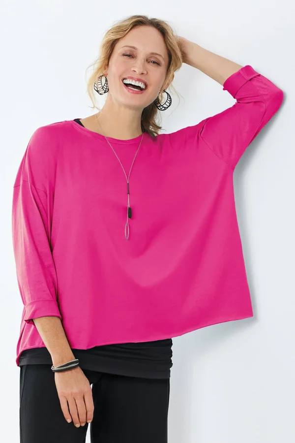 Boxy Tee by Planet - Salmon, One Size (4-14) (Knit Top)