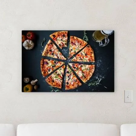 Fleur De Lis Living 'Pizza' Photographic Print on Canvas, Size: 20 inch H x 30 inch W x 2 inch D, Yellow