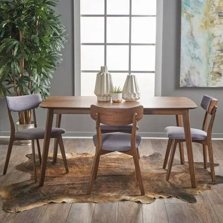 Henry 5 Piece Wood Dining Set Upholstery Color: Dark Grey, Finish: Natural Walnut