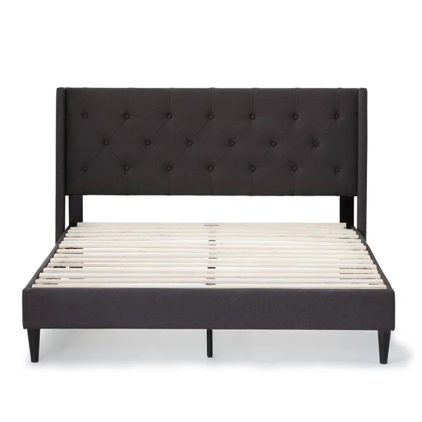 Brookside Isabelle Upholstered Charcoal Queen Wingback Diamond Tufted Platform Bed - Grey