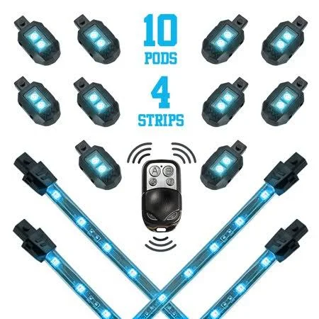 XKGlow XK034002-AB Underglow Remote Control Light Blue LED Rock Light Kit