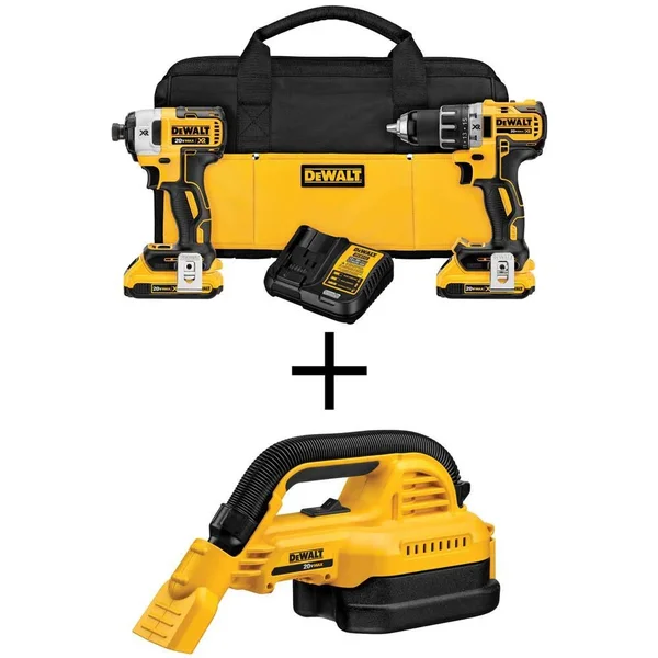 DeWalt 20-Volt Max XR Lithium-Ion Cordless Brushless Drill/Impact Combo Kit (2-Tool) w/ Bonus 1/2 gal. Wet/Dry Portable Vacuum D