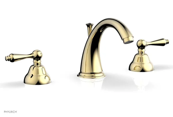 Phylrich D200-03U Revere & Savannah 6 1/4x22 Double Straight Handle Widespread Bathroom Sink Faucet in Polished Brass Uncoat