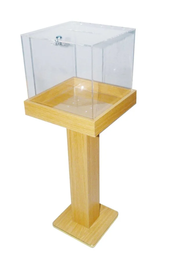 FixtureDisplays Wood Acrylic Large Floor Standing Tithing Box Offering Box Ballot Box Church Donation Box 14300 - 15 x 15 x 38"