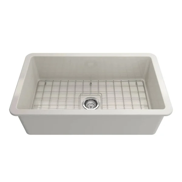 BOCCHI Sotto 32x22 Single Bowl Undermount Fireclay Kitchen Sink Biscuit