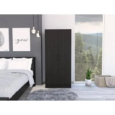 Rio 2-Door Armoire - with 1 Cabinet, 1 Hiden Dresser- Black Latitude Run Color: Black