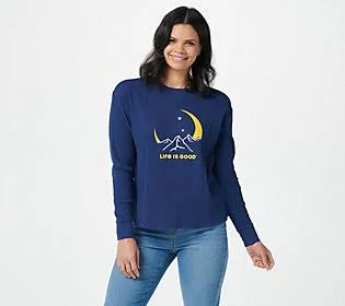 Life Is Good Winter Theme Thermal Long SleeveTop, Size X-Large, DrkstBlue/Moon