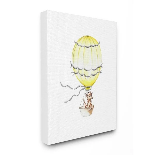 The Kids Room by Stupell 36 in. x 48 in. Cute Cartoon Giraffe in Hot Air Balloon Zoo Painting by Studio Q Canvas Wall Art - Multi