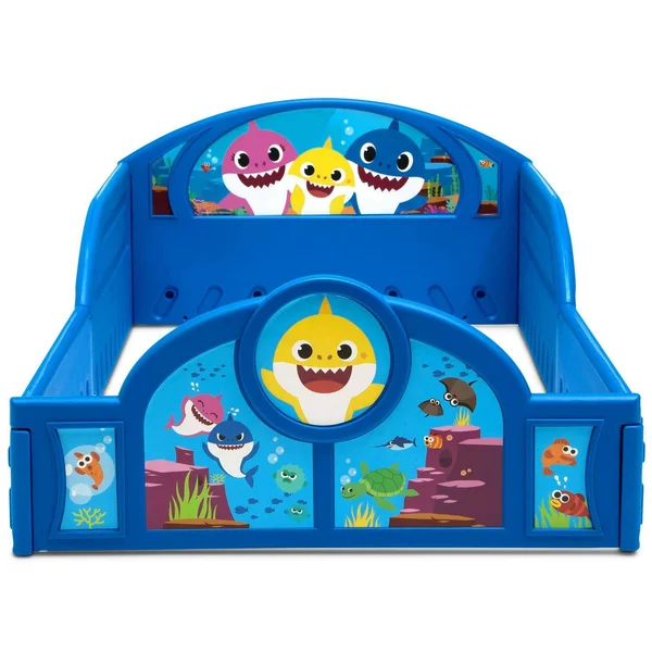 Baby Shark Plastic Sleep and Play Toddler Bed with Attached Guardrails