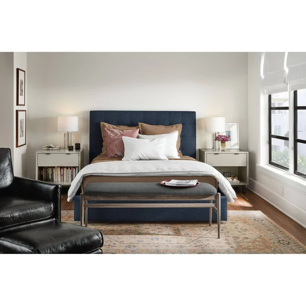 Room & Board - Modern Copenhagen One-Drawer Nightstand Made from White Wood, Aluminum Pulls w/ Stainless Steel Frame Base