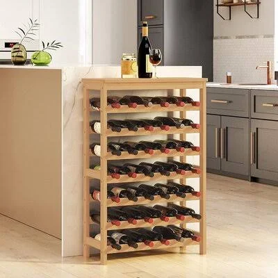 Bevin 42-Bottle Wine Rack Free Standing FLOOR, 7-Tier Display Wine Storage Shelves with Table Top, Bamboo Wobble-Free Bottle Hol