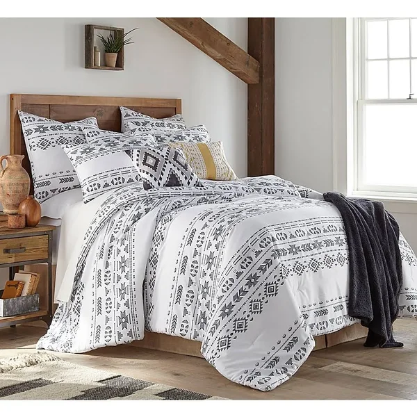 Lakota 6-Piece Reversible Twin Comforter Set in White/Black