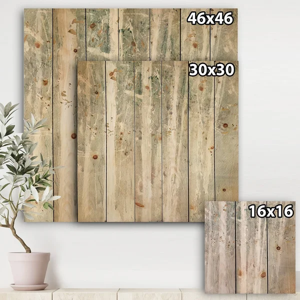 Designart 'A Woodland Walk Into The Forest V' Modern Farmhouse Print on Natural Pine Wood - Grey - 16 in. Wide x 16 in. High