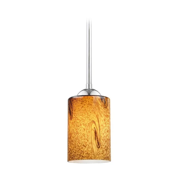 Design Classics Lighting Modern Mini-Pendant Light w/ Brown Art Glass - Steel Ceiling Fixture - 9.62 in x 4 in