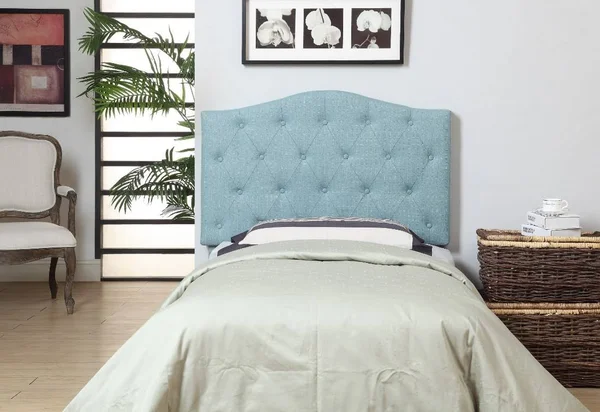 Furniture of America Afton Contemporary Camelback Tufted Twin Headboard in Blue - Enitial Lab IDF-7989BL-HB-T