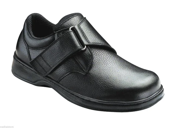OrthoFeet Men's Broadway Leather Shoes Black 14 Wide