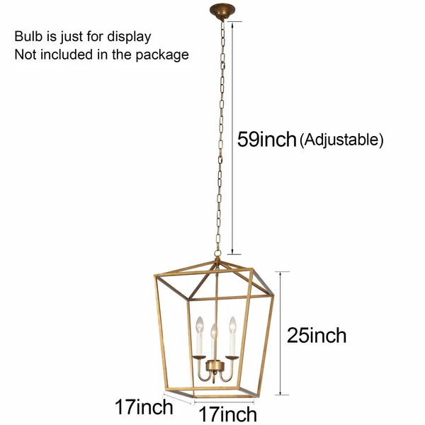 Foyer Lantern Pendant Light Fixture - DST Antique Brass Iron Cage Chandelier Indu 568646