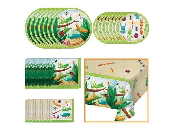 Creative Converting Birthday Bugs Party Dinnerware Bundle - Napkins, Plates, Table Cover, Bug-Themed Birthday Party, Baby Showe