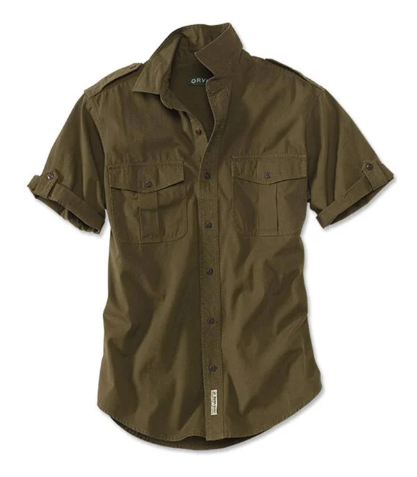 Short-Sleeved Bush Shirt for Men, Dark Olive, Size Medium, Orvis
