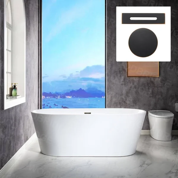 Woodbridge Crawley 67 in. Acrylic Flatbottom Double Ended Bathtub with Oil Rubbed Bronze Overflow and Drain Included in White, W
