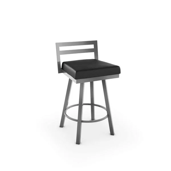 Amisco Derek Swivel Counter Stool - Black Faux Leather/Glossy Grey Metal
