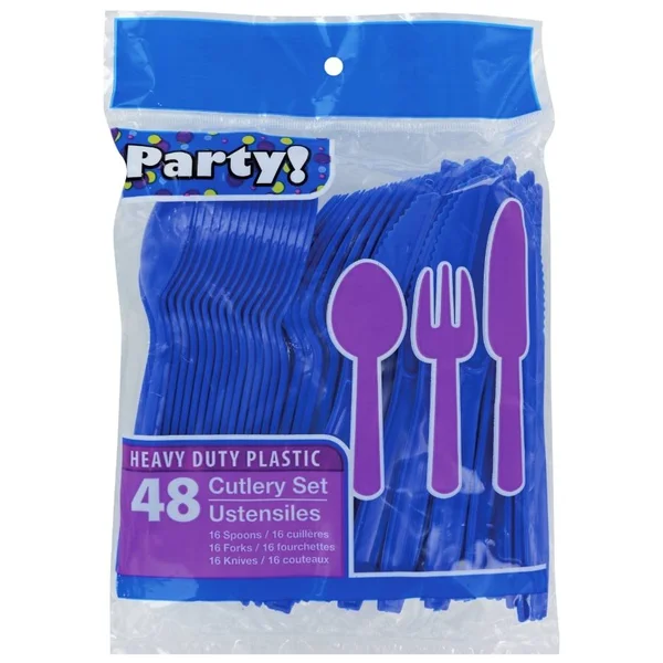 Case of Blue Plastic Utensils - 48 Ct. Bags (48 Units)