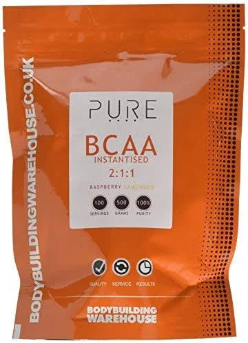Bodybuilding Warehouse Pure iBCAA 2:1:1 (Instantised Branch Chain Amino Acid) Powder (Raspberry Lemonade, 500g)