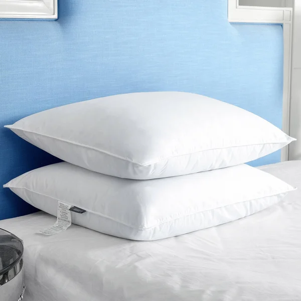 2 Pack Feather Down Pillows Cotton Cover Medium Firm - White - King