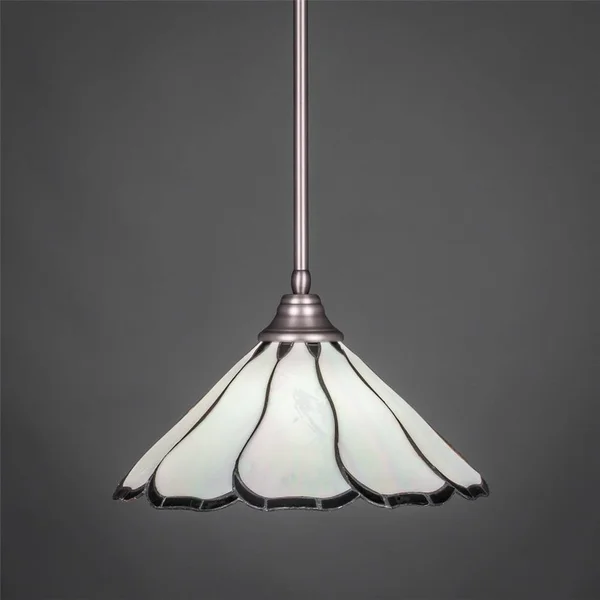 Toltec Lighting-26-BN-912-One Light Stem Pendant Brushed Nickel Finish with Pearl Flair Tiffany Glass