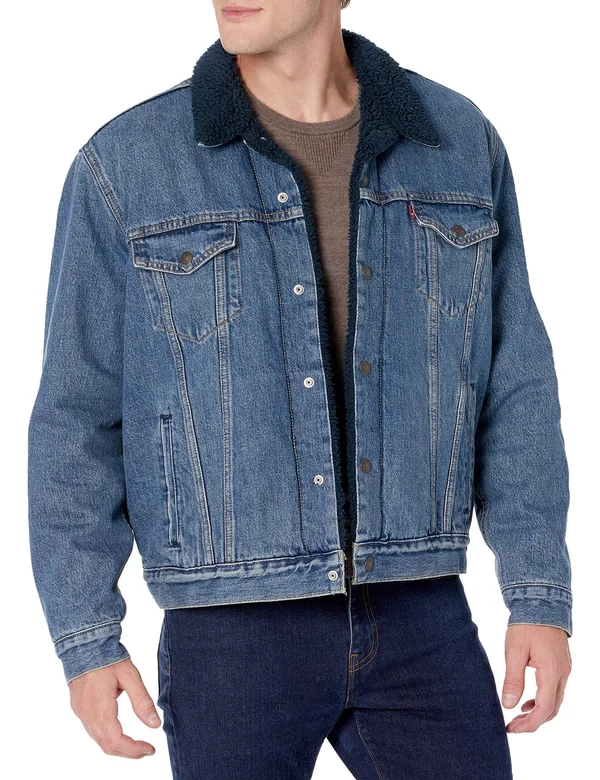 Levi&s Mens Type III Sherpa Trucker Jacket Men's Coat in The Navy : XL