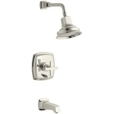 Kohler Margaux Rite-Temp Pressure-Balancing Bath and Shower Faucet Trim with Push-Button Diverter and Cross Handle - Valve Not In