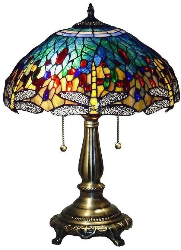 Tiffany Blue Dragonfly 23 in. Bronze Table Lamp