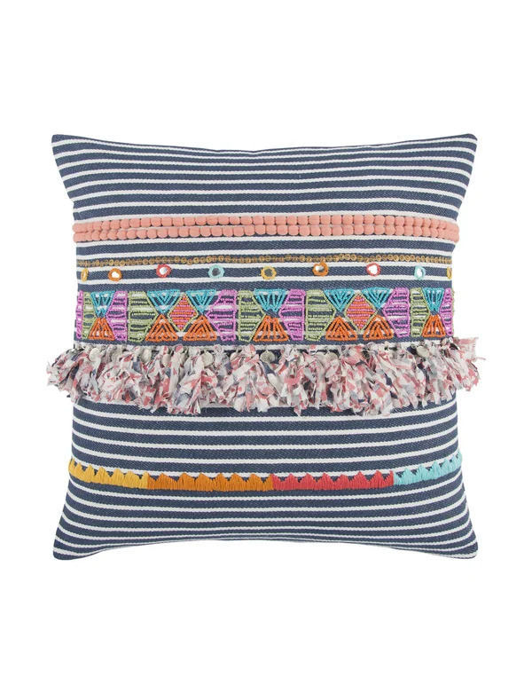 Rizzy Home Decorative Poly Filled Throw Pillow Stripe 20 inchx20 inch Navy - Size: 20 inch x 20 inch