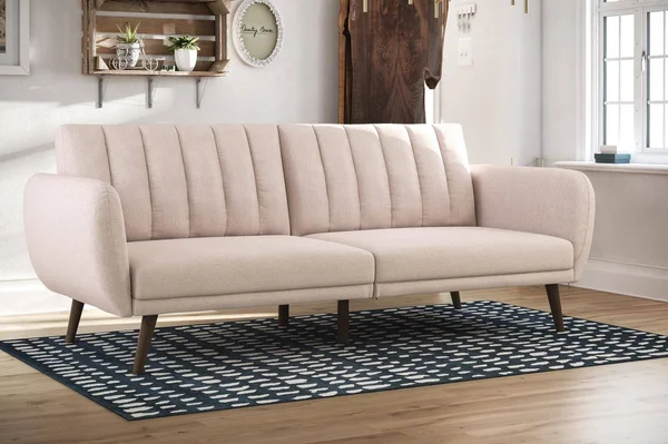 Novogratz Brittany Sofa Futon - Premium Upholstery and Wooden Legs - Pink