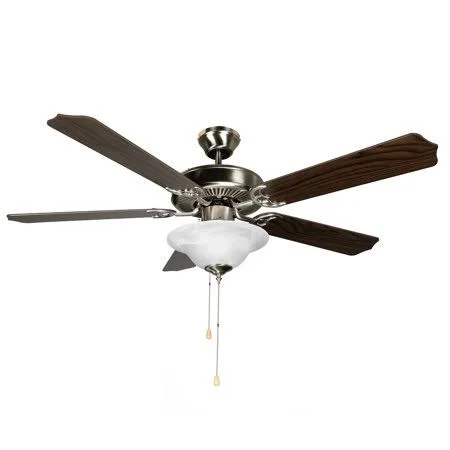 Hyperikon 52 inch Ceiling Fan, 60W, Remote Control and Pull Chain, Brushed Nickel Body, 5 Blades, Frosted Dome Light, Walnut, Br