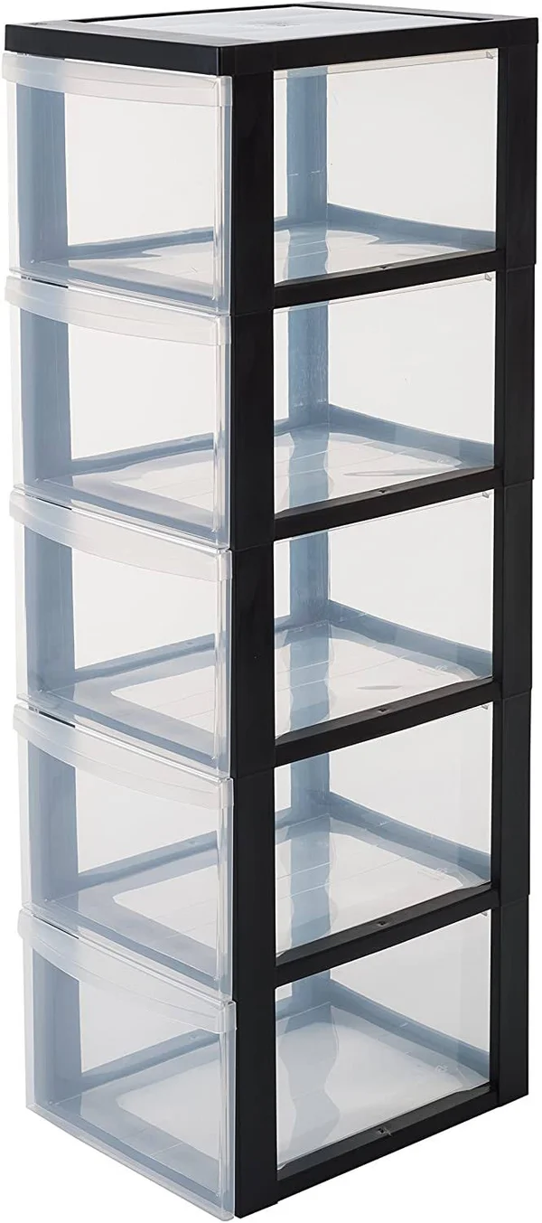 Iris Ohyama - Storage Chest, Tower, 5 Drawers of 15 L, with Wheels, Ergonomic Handles, Office, Bathroom, Living Room - Design Che