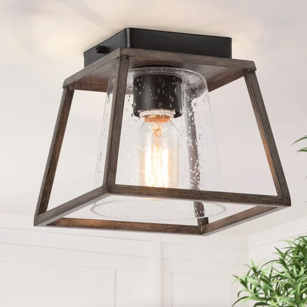 Farmhouse 1-Light Flush Mount Ceiling Lighting Glass Cage Fixtures Lamp - L 8x22x W 8x22x H 11.5x22