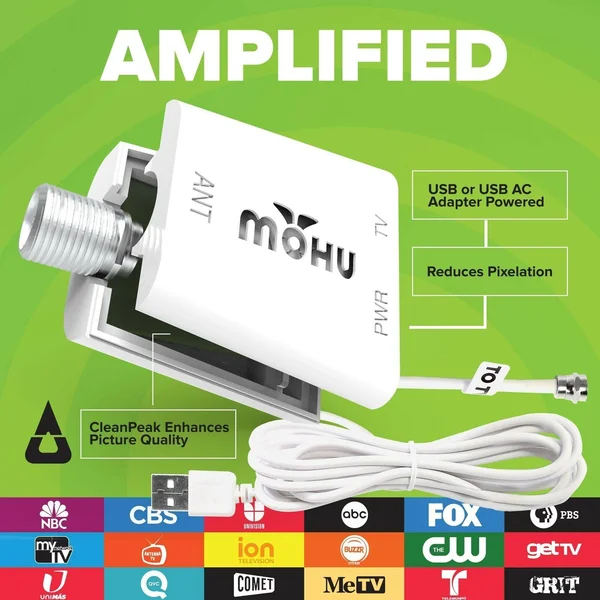 Mohu Leaf Glide HDTV Antenna, Indoor, Amplified, 65 Mile Range, Paper-thin, 16