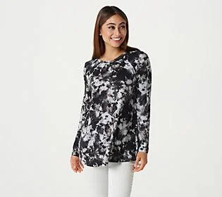 Logo by Lori Goldstein Tie-Dye Long SleeveKnit Top, Size 5X, Black