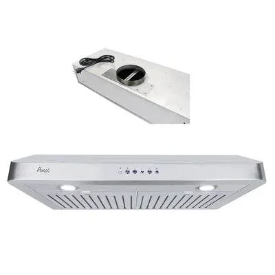 Awoco RH-C06-42 Classic 6x22 High 1mm Thick Stainless Steel Under Cabinet 4 Speeds 900CFM Range Hood with 2 LED Lights - 6x22 Rou