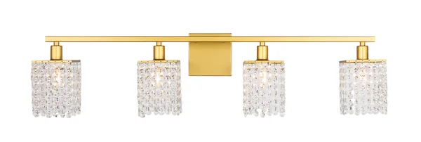Elegant LD7012BR Phineas 4 Light Brass and Clear Crystals Wall Sconce