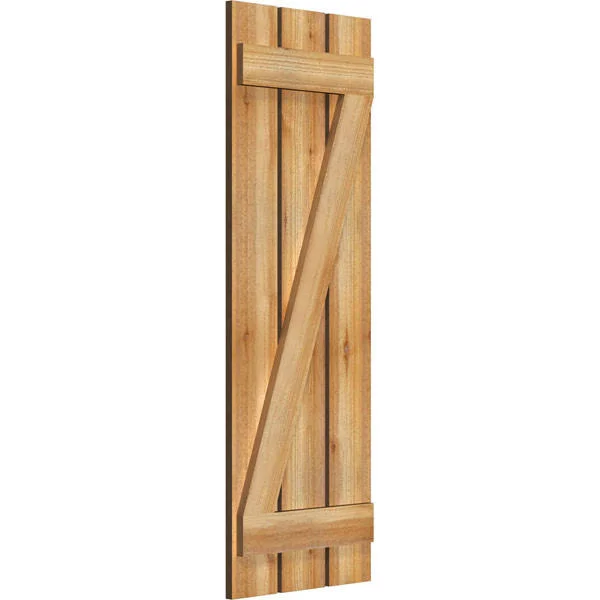 17 1/8x22W x 49x22H TimberCraft Three 5 3/8x22 Boards Spaced Board-n-Batten Shutters w/Z-Bar - Rough Sawn Western Red Cedar (Per